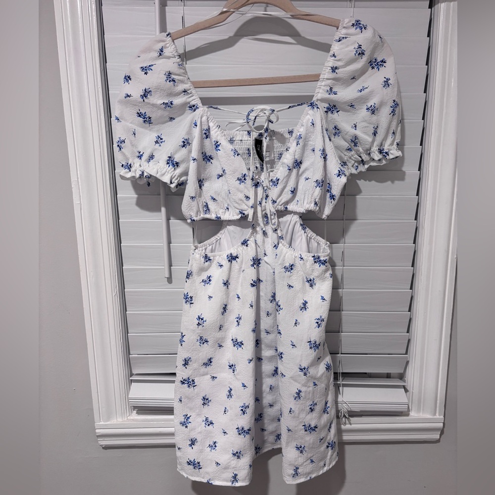 H&M White Dress with Blue Floral Accents